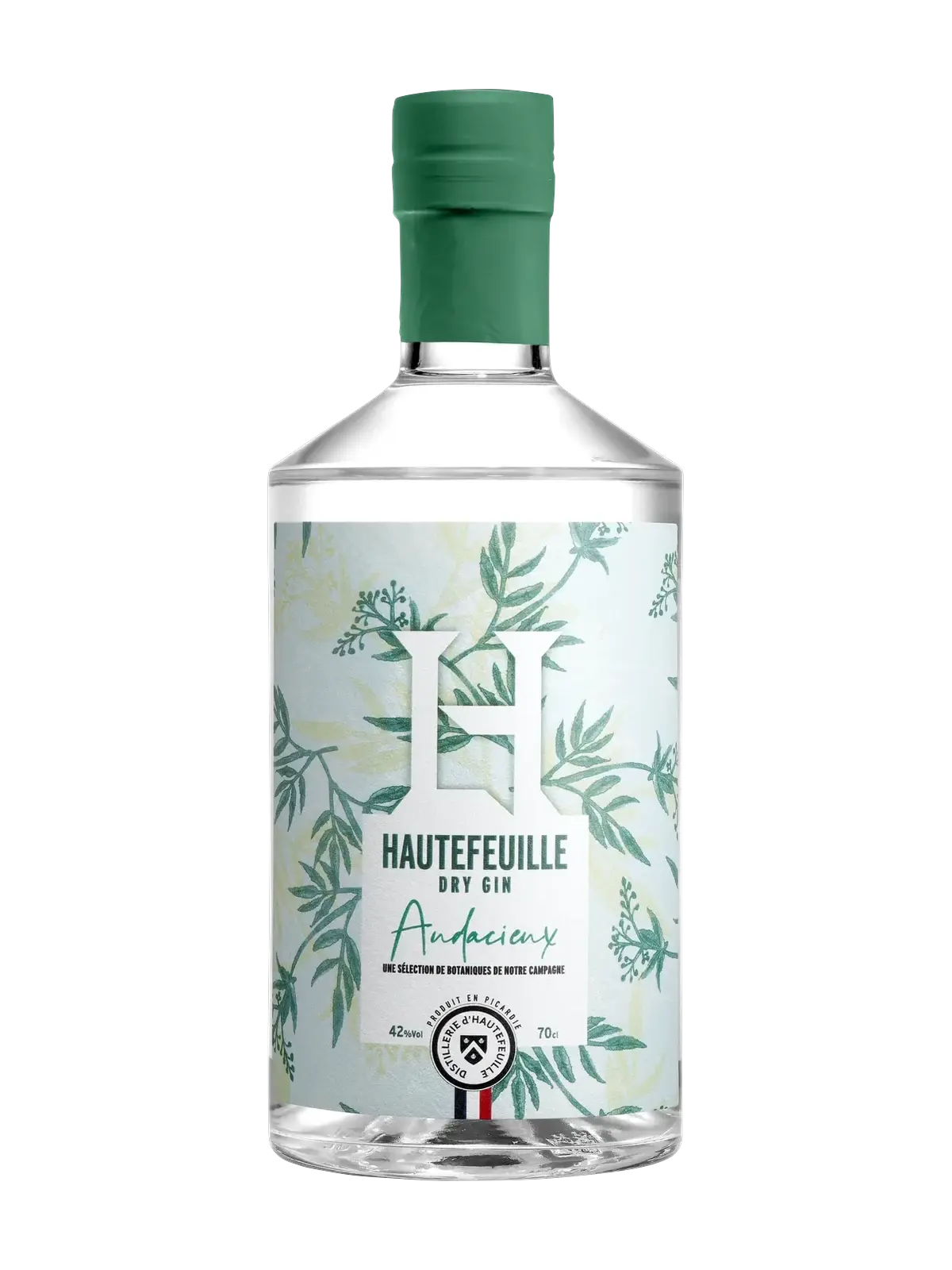 Bouteille du dry gin Audacieux, 70 cl, 42 % vol. (photo Guillaume Crochez, 2020)